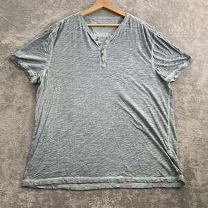 John Varvatos USA Shirt Mens XXL Green Short Sleeve Henley Preppy 4 Button Tee